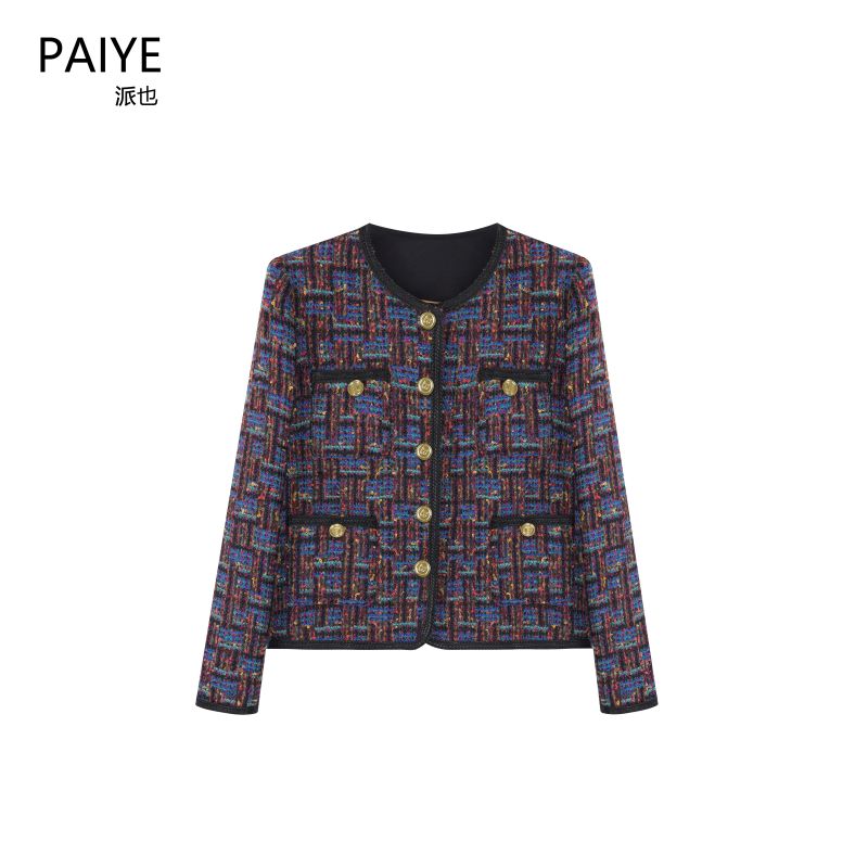 高级感彩色纱线定制面料小香风外套短外套小众重工粗花呢A60593  