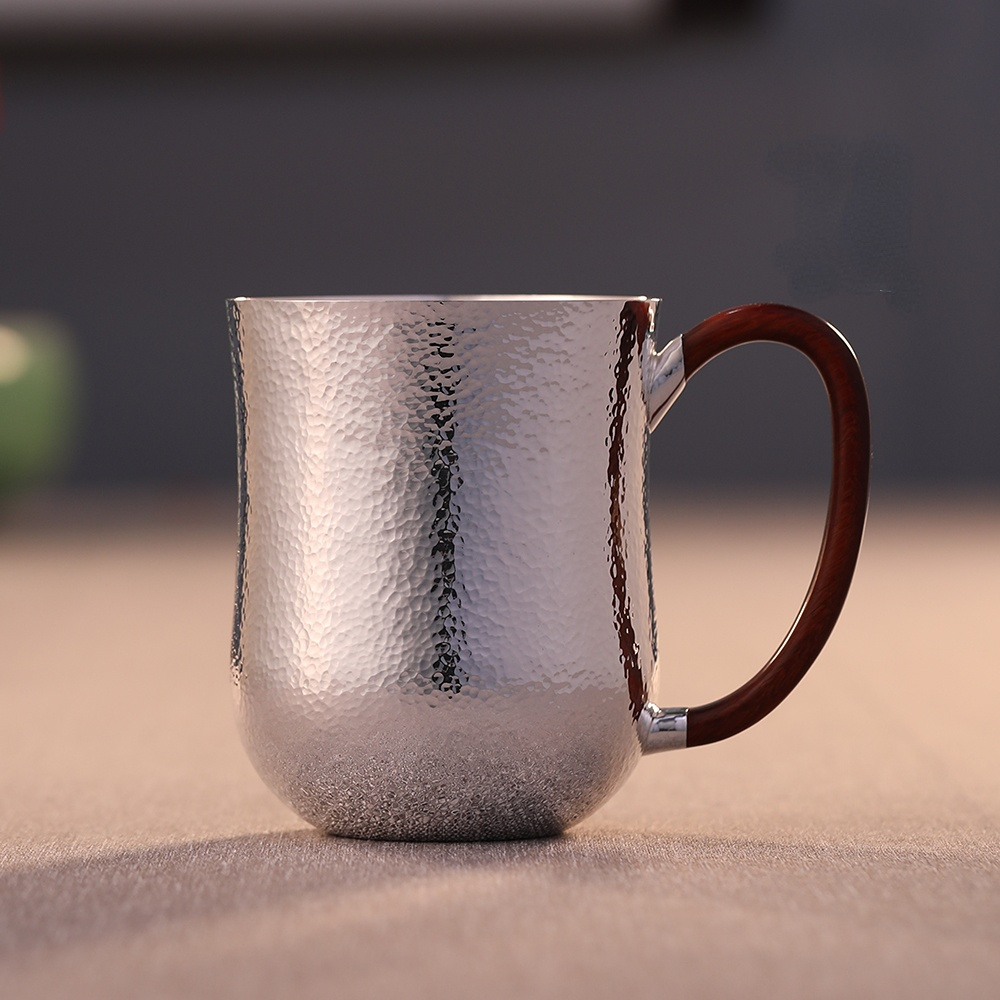 足银木质银制品 银壶家族纯手工足银999办公杯茶杯复古时尚银水杯