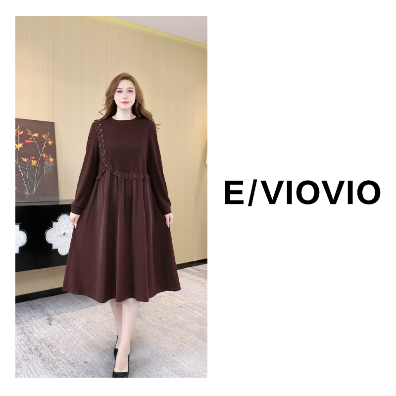 胖大今冬季大码女装秋冬新款显瘦百搭复古气质咖色连衣裙ZB6106