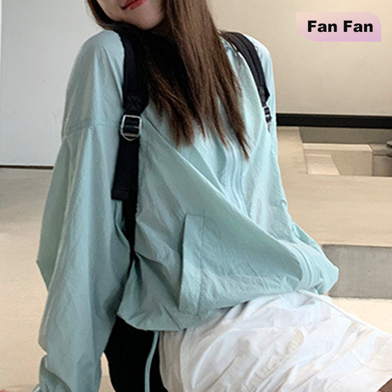 蓝色防晒衣女夏季2025新款薄款夹克韩系宽松上衣外套