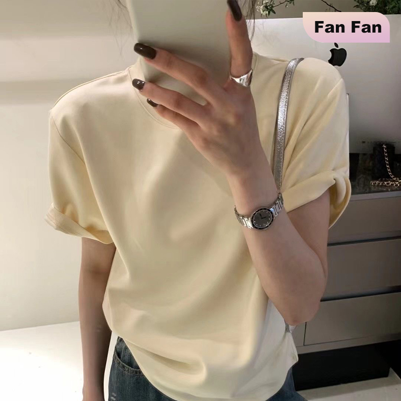 法式甜美风柔软舒适时尚简约宽松上衣休闲减龄基础打底短袖T恤女