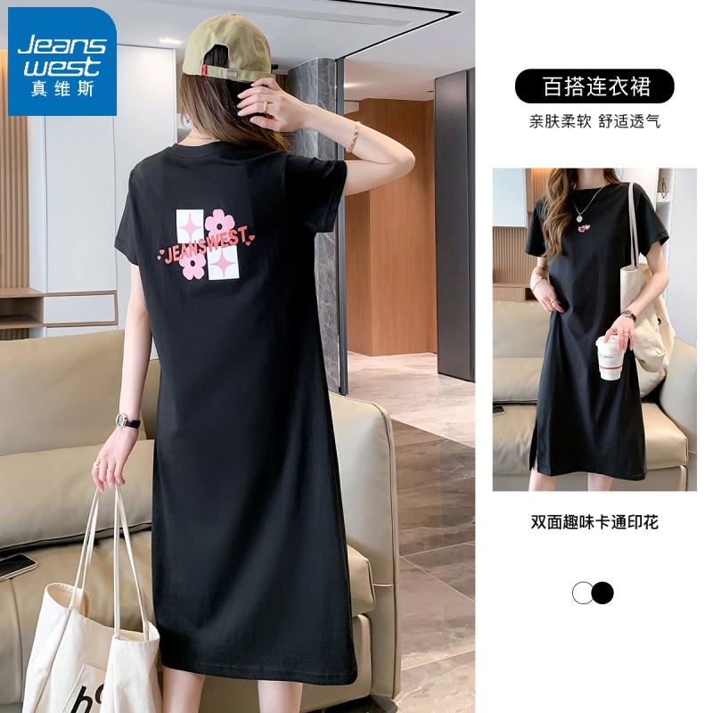Jeanswest/真维斯前后减龄印花T恤百搭不挑人休闲连衣裙透气新款