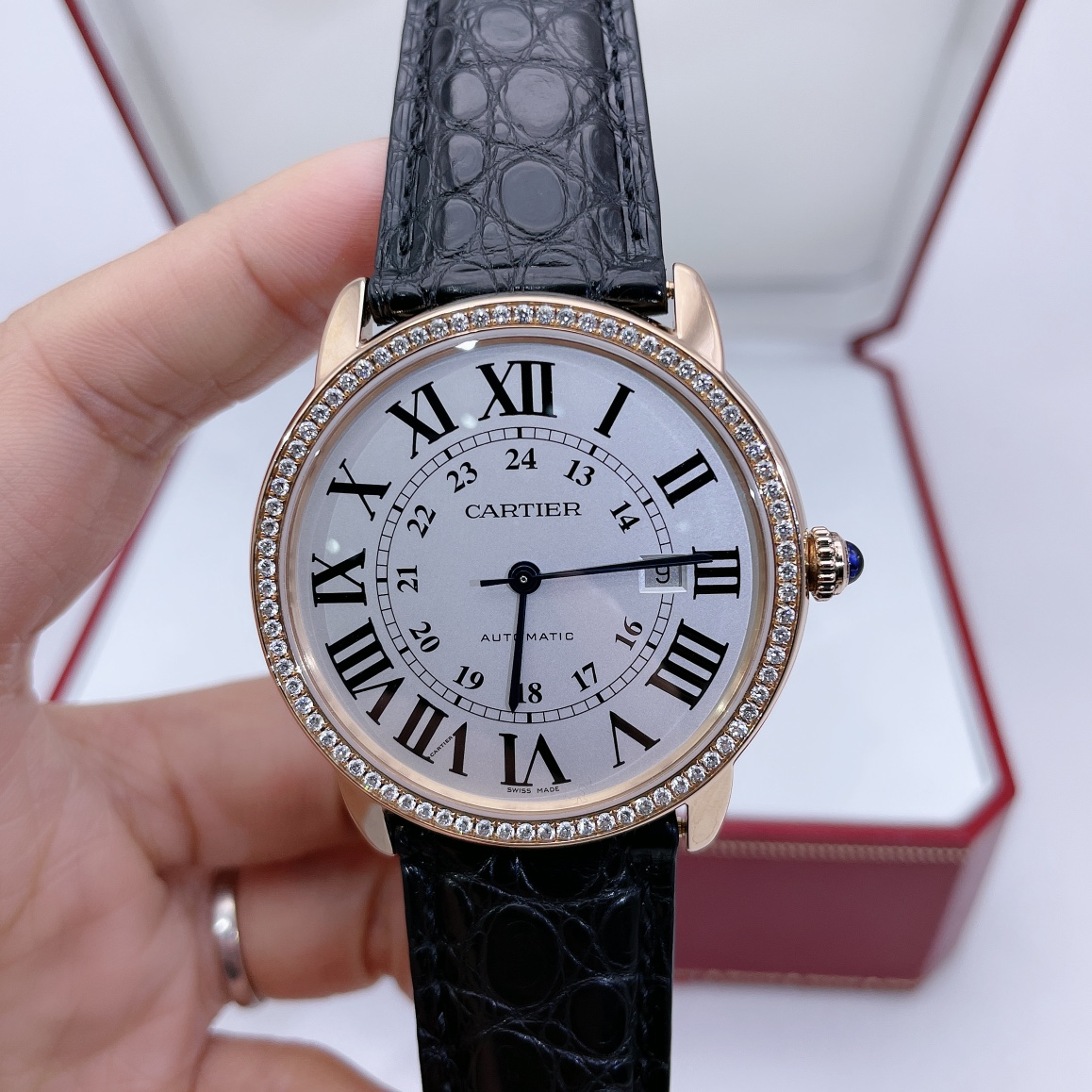 95新 Cartier/卡地亚 伦敦42mm18K玫瑰间金后镶钻自动机械手表