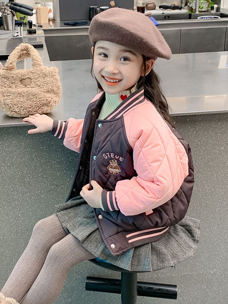 女童棉衣外套秋冬季2023新款女孩宝宝棒球服小童棉服儿童冬装棉袄