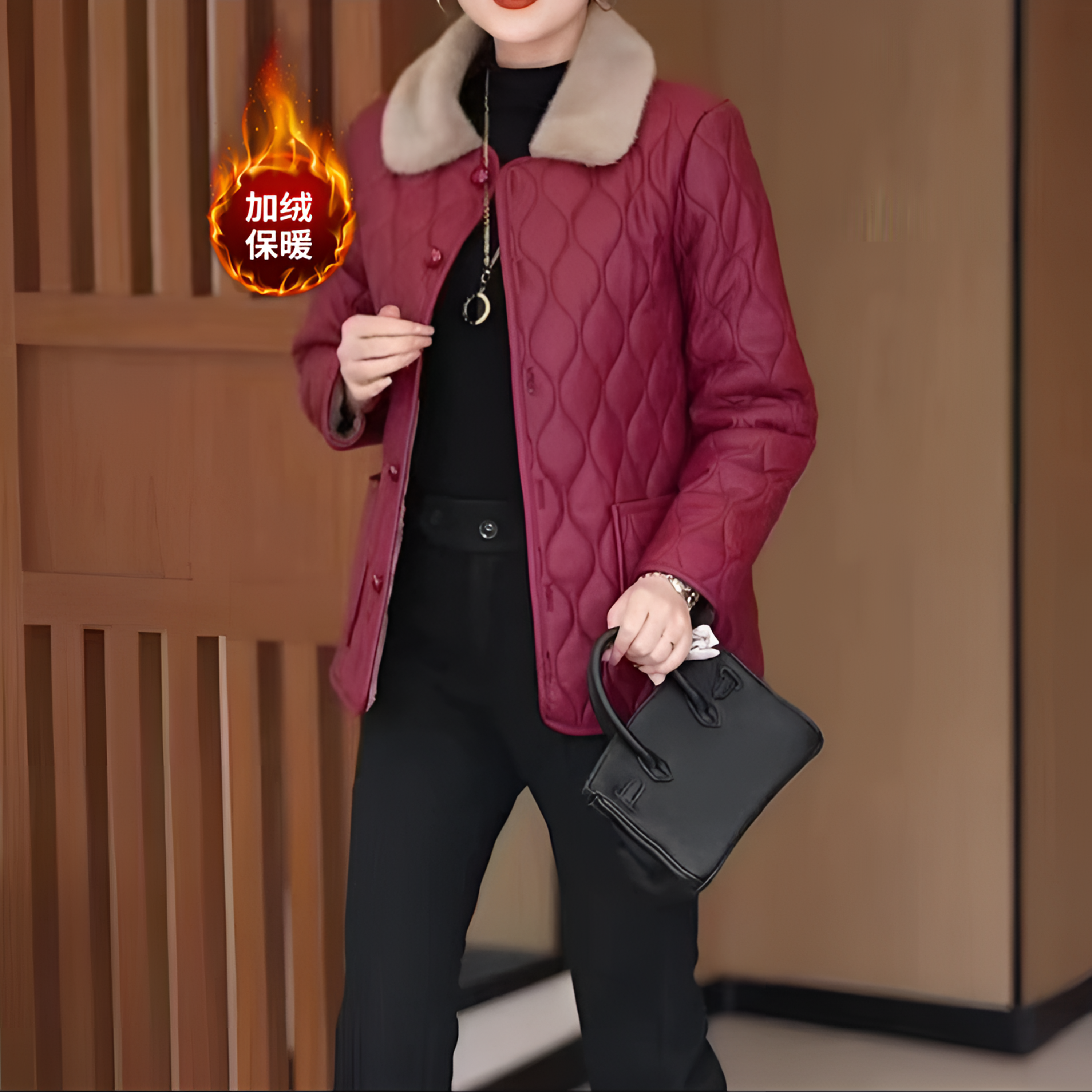 时尚宽松百搭外套中老年女士皮面洋气外套冬装新款老年妈妈皮棉服
