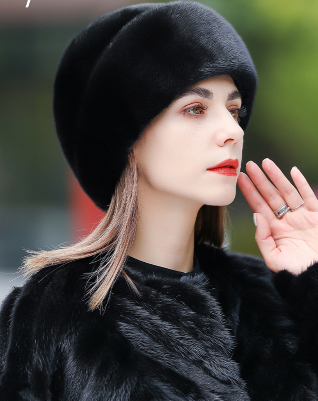 水貂帽子女帽，时尚潮流前线女帽，前后通带，三页花渔夫帽女款秋冬