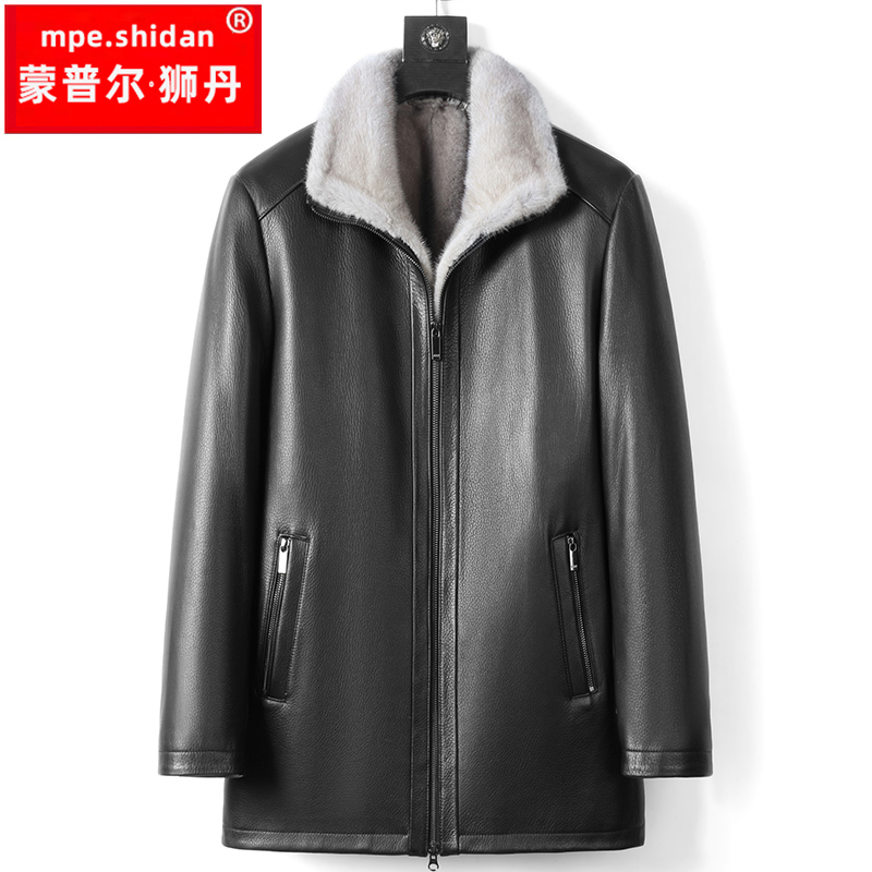 真皮男装派克服冬款水貂内胆高档时尚中长款保暖休闲可脱卸中老年
