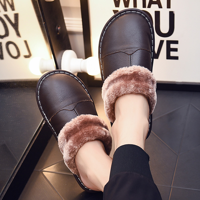 棉拖鞋包头拖真皮情侣家用居家居保暖防滑毛绒厚底室内牛皮棉拖