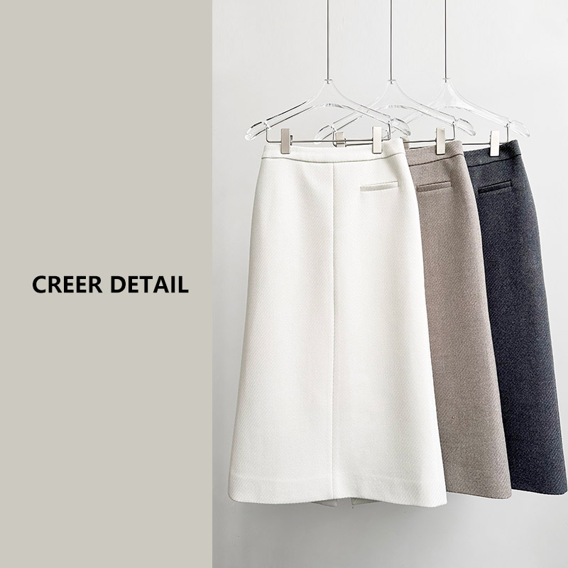 秋冬新品三色入显瘦气质半身长裙高腰后开叉半身毛呢裙中长款