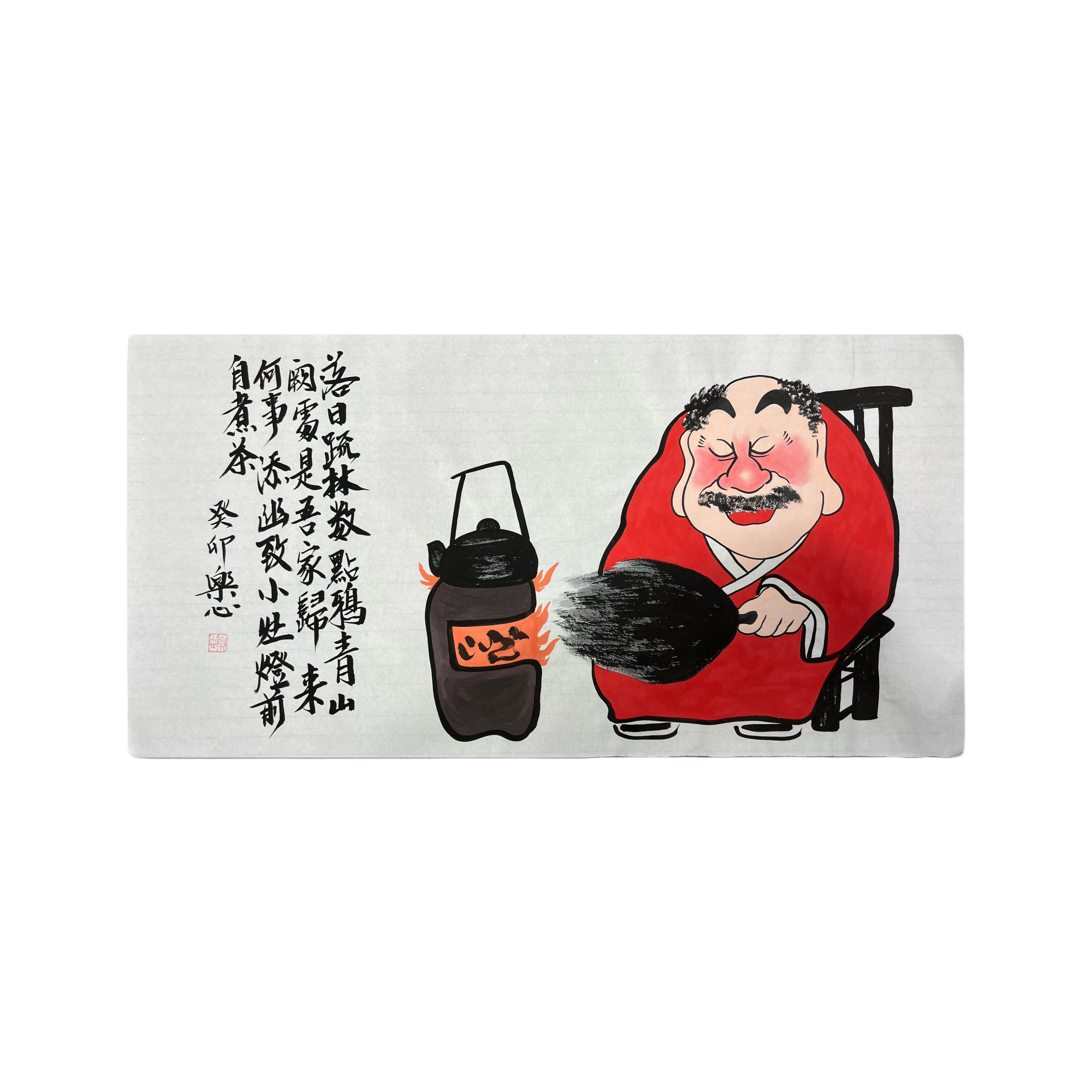 小灶灯前-宣纸国画禅意画客厅书房茶室挂画玄关装饰画35X70cm无框