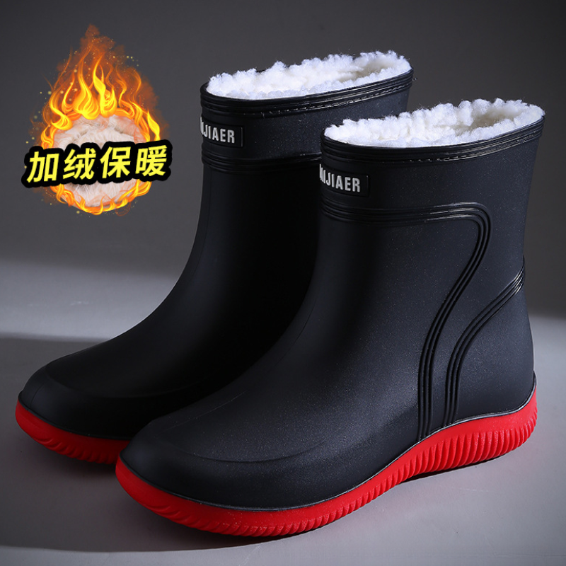 雨鞋男一体绒加厚保暖水鞋劳保鞋防滑防水鞋可拆卸绒套劳保水靴女