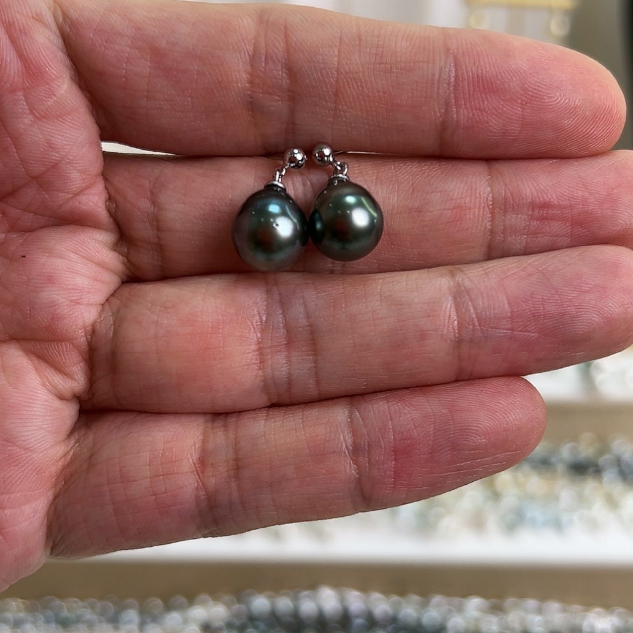 【闪购商品】海水珍珠耳饰银S925镶嵌蓝*