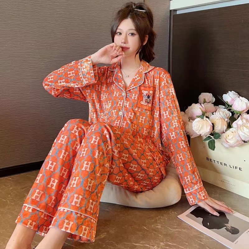 金钻绒女士睡衣减龄时尚长袖长裤情侣套装宽松舒适柔软微弹家居服