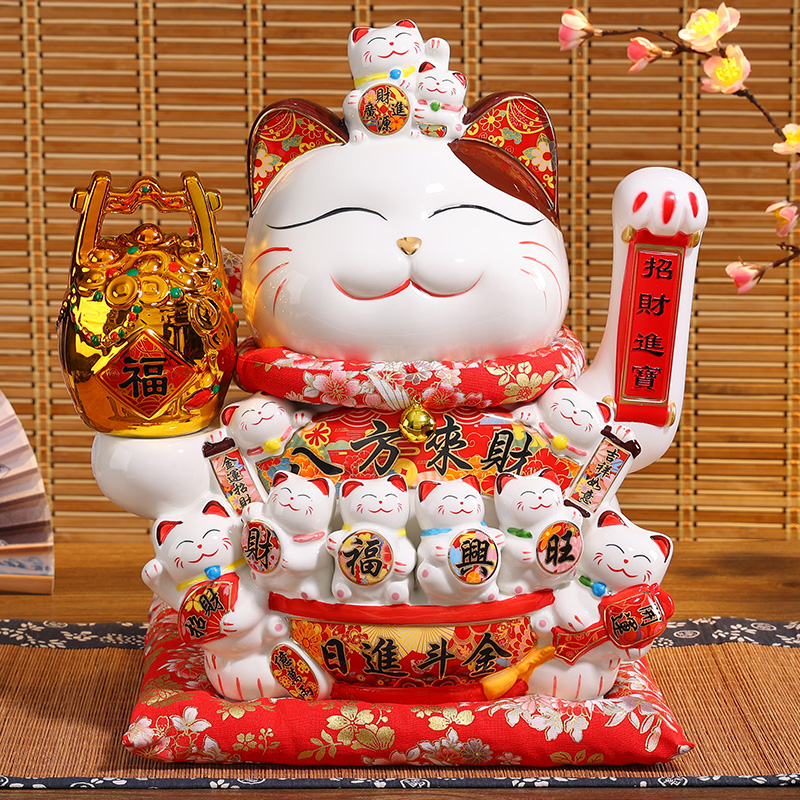 10-大号招财猫摆件八方来财陶瓷餐厅饭店前台开业自动摇手发财猫