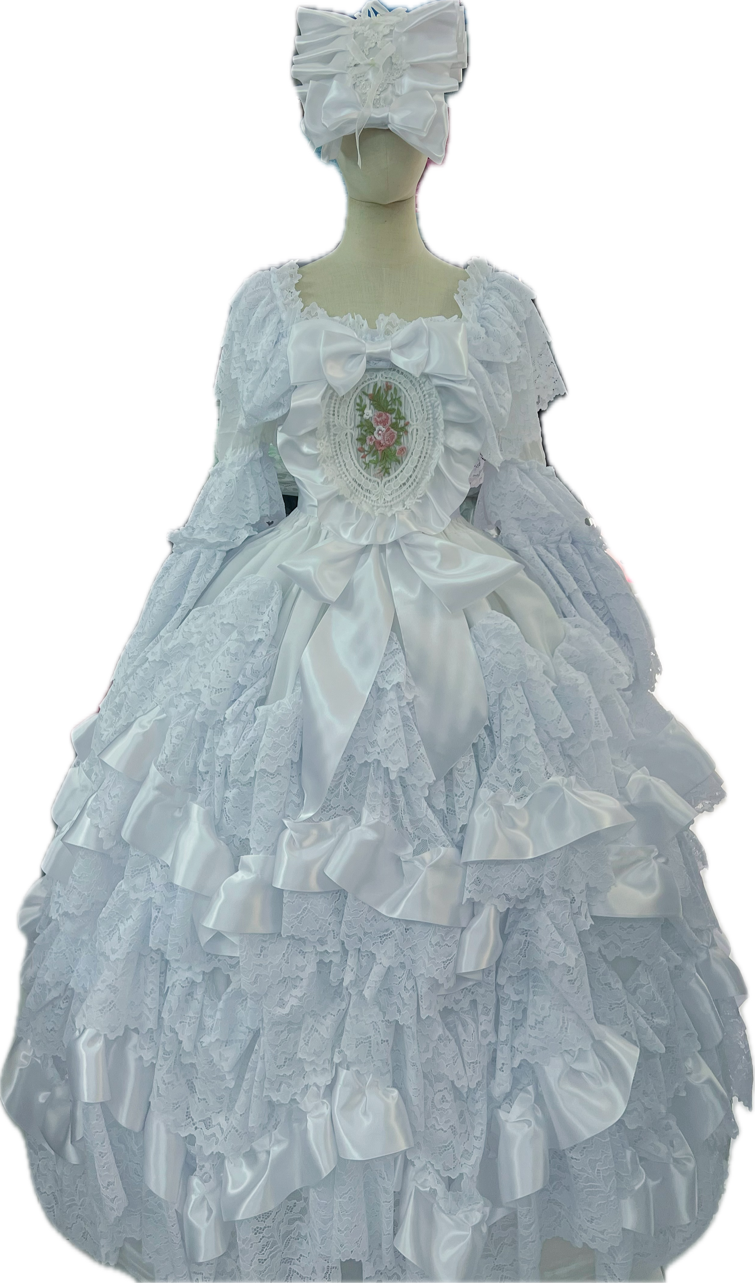 已售欣赏原创手作【梦想系列】重工（波浪白缎）洛丽塔公主发带4件套