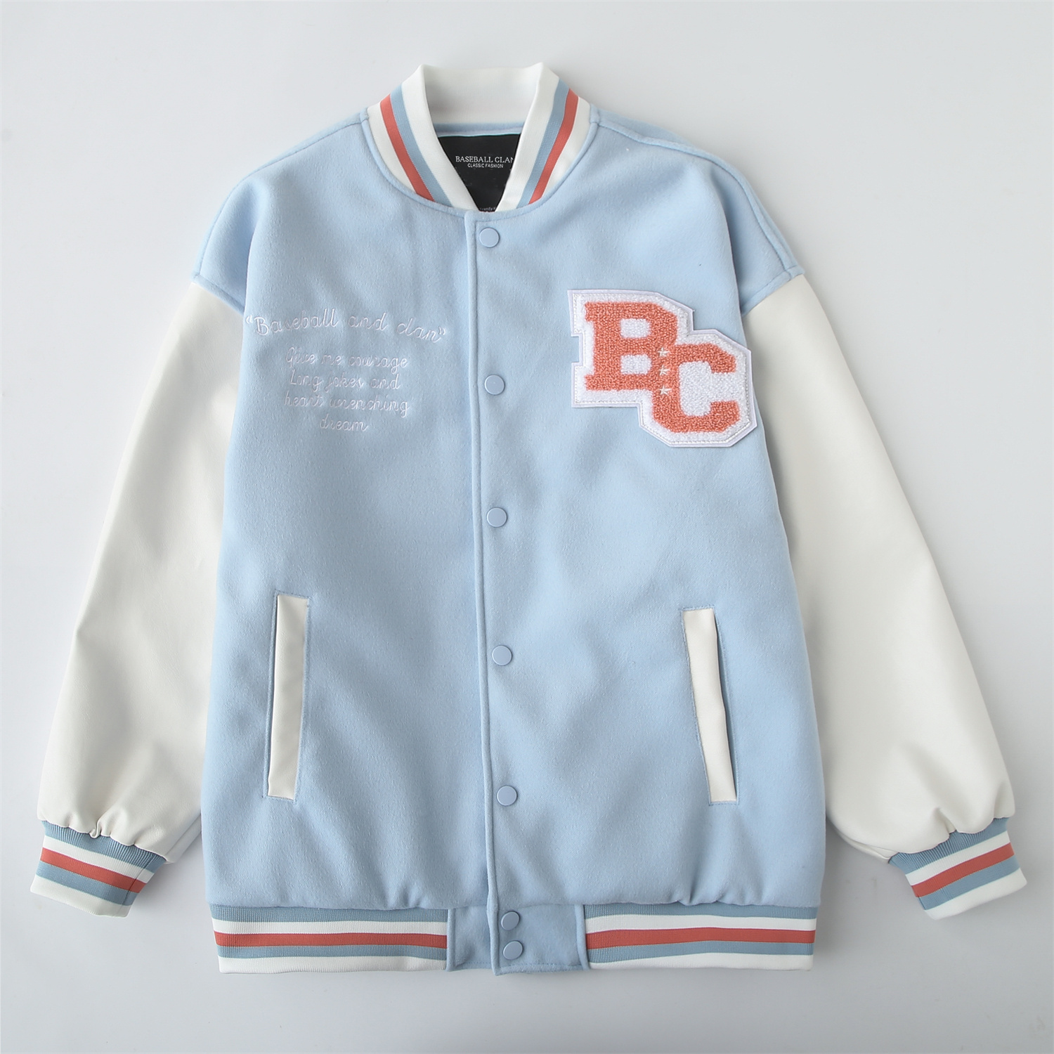 棒球世家正品美式休闲PU皮袖字母刺绣夹克男秋季情侣宽松外套潮