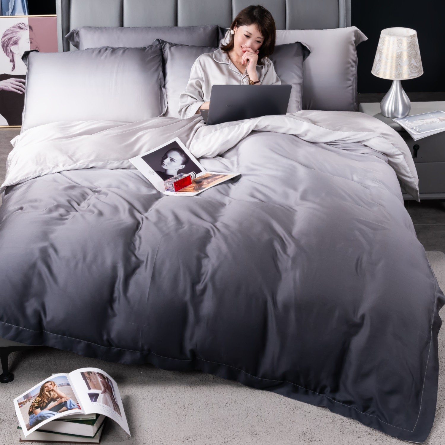 【渐变】 奥地利莱赛尔四件套渐变灰轻奢简约丝滑透气凉感四件套