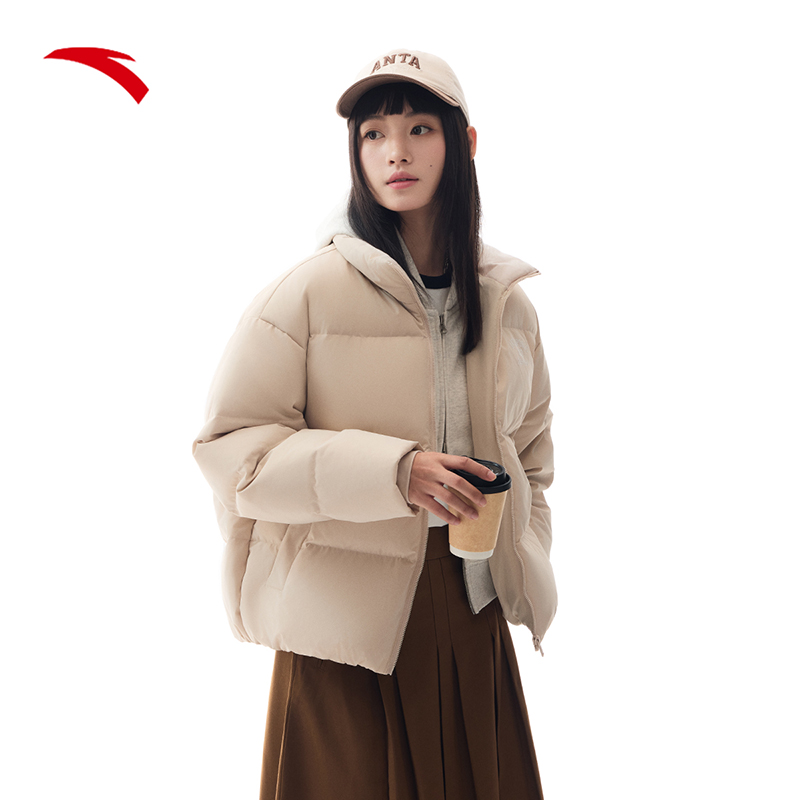 安踏沐阳多彩羽绒女子冬季新款连帽防泼水防风保暖运动羽绒外套