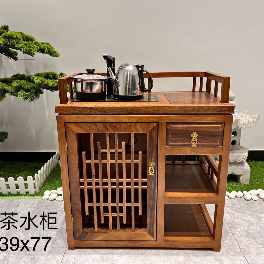 新中式南美胡桃木非纯料双喜茶水柜实木餐边柜茶桌边柜茶叶置物柜