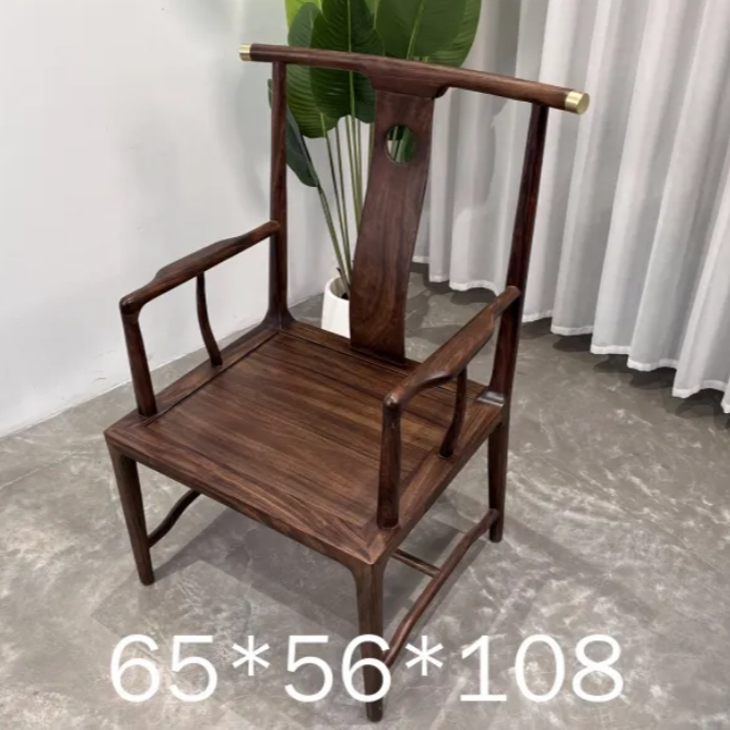 新中式乌金木椅子黑檀实木圈椅休闲椅太师椅茶桌椅餐椅靠背椅现货