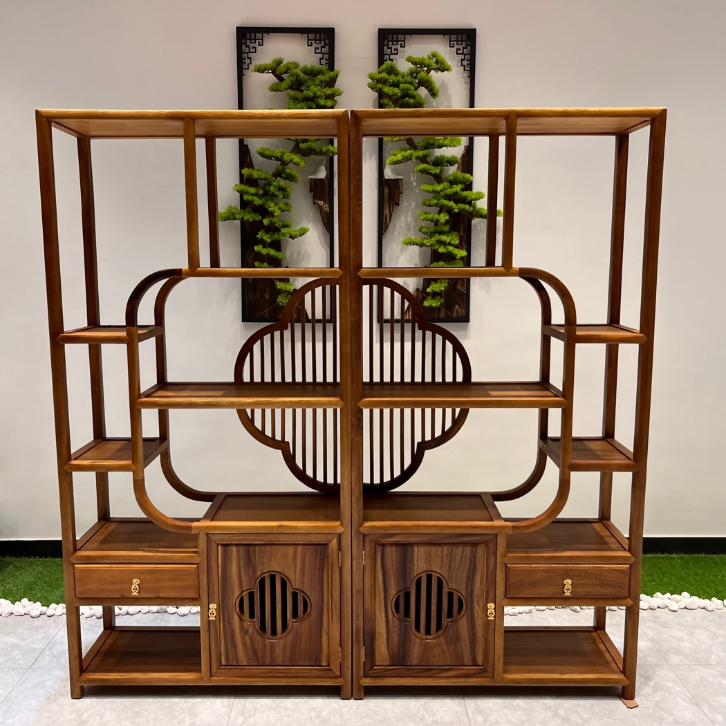 胡桃木博古架中式多宝阁古董展示架仿古客厅茶叶架隔断柜置物架