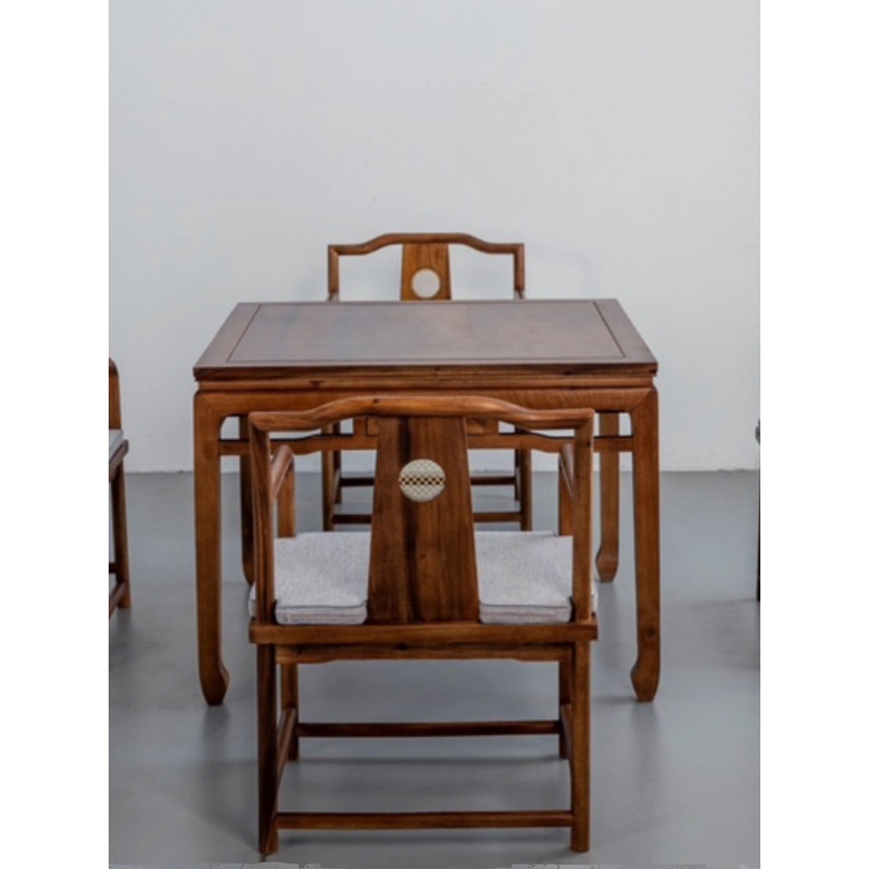 胡桃木八仙桌新中式实木四方桌两用棋牌桌打牌桌正方形餐桌椅组合