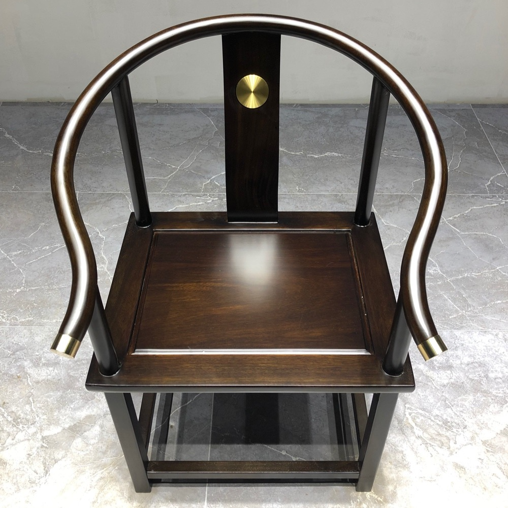 刚果黑檀铜套圈椅官帽椅新中式圈椅四出头官帽茶桌椅主人椅书桌