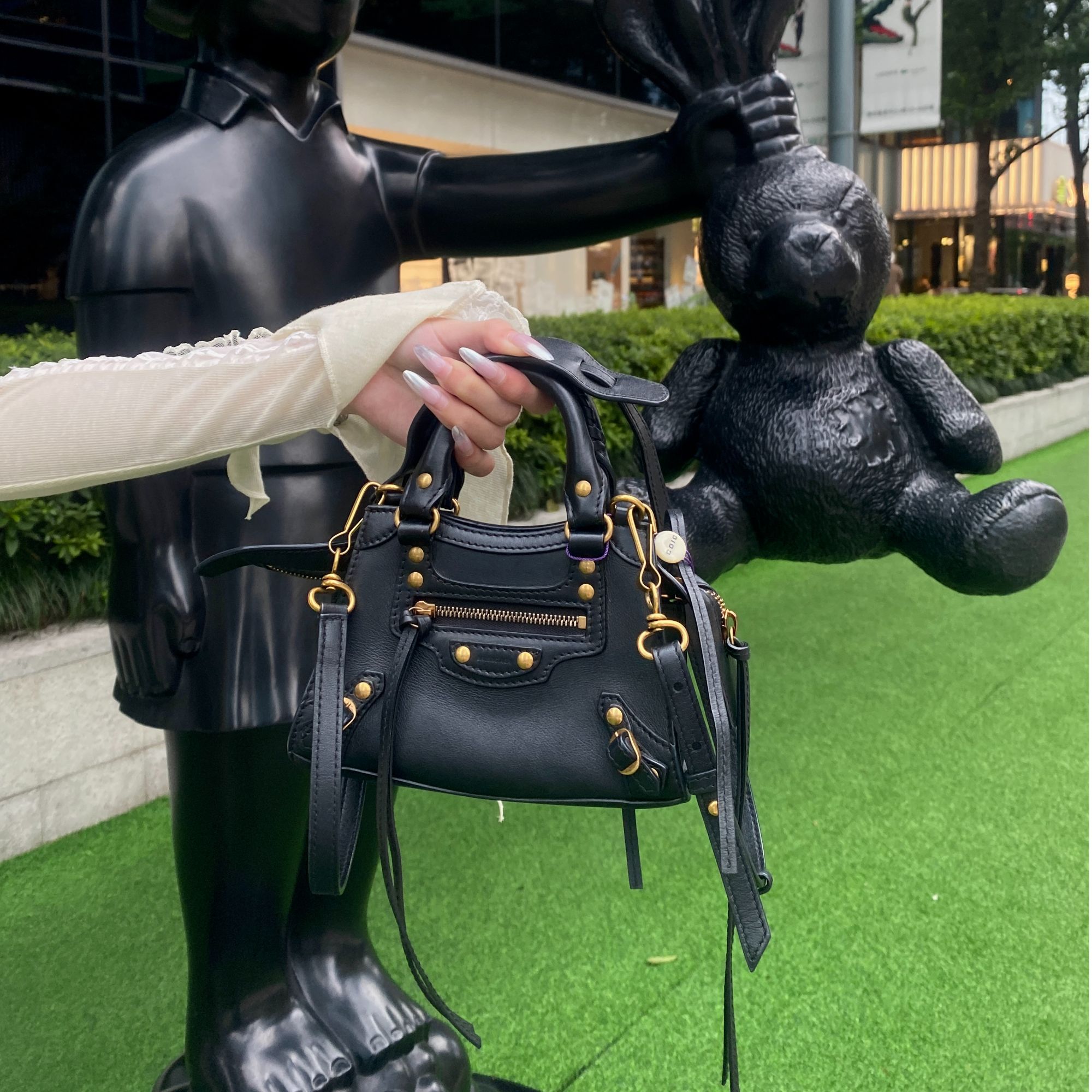 95新 Balenciaga/巴黎世家 巴黎世家黑金mini机车单肩斜挎包 