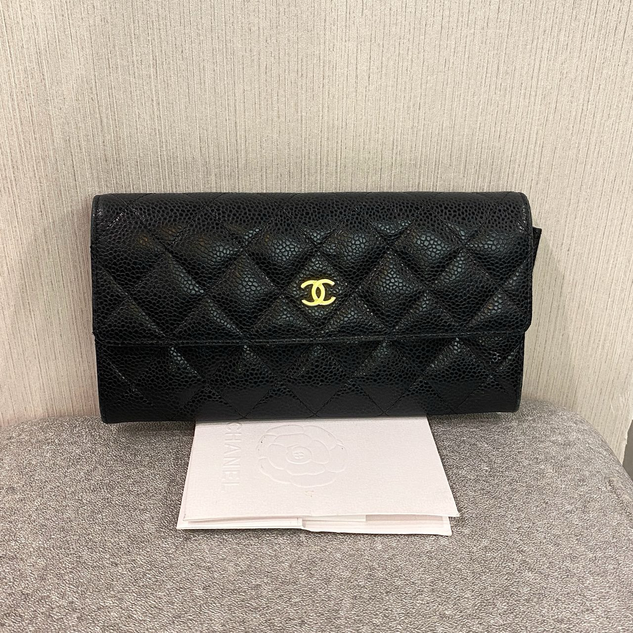 95新 Chanel/香奈儿 香奈儿黑金荔枝牛长钱包