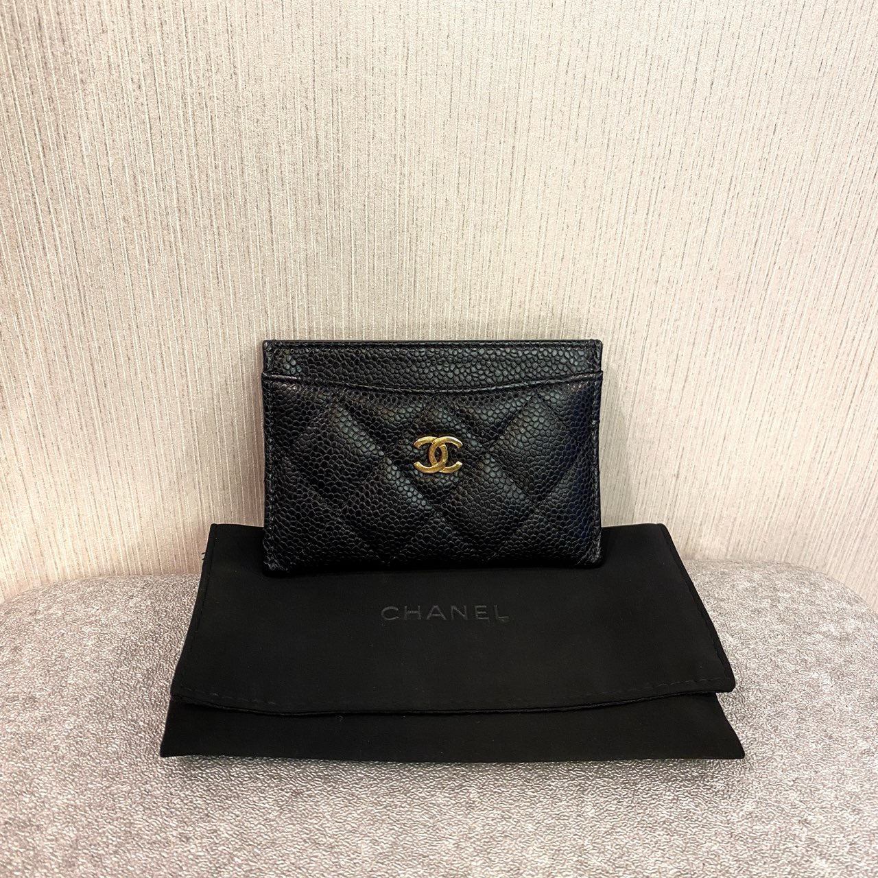 99新 Chanel/香奈儿 黑金荔枝牛卡包
