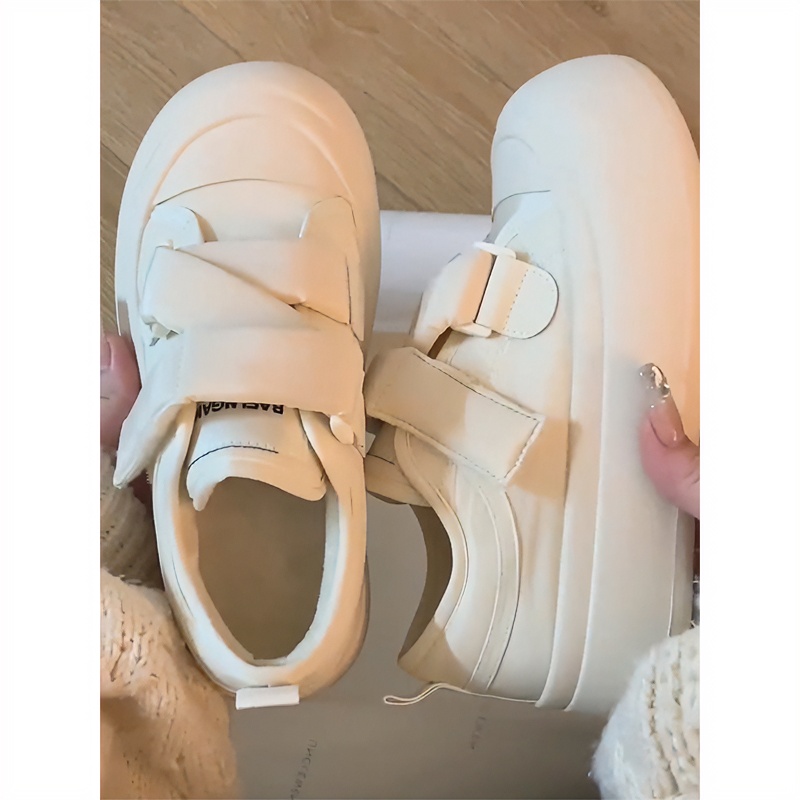 小众面包鞋魔术贴毛毛棉鞋女冬季加绒新款百搭厚底板鞋厚底面包鞋