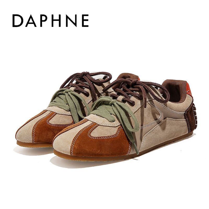 Daphne/达芙妮2025秋冬新款琥珀流光德训鞋加绒保暖棕色百搭女鞋