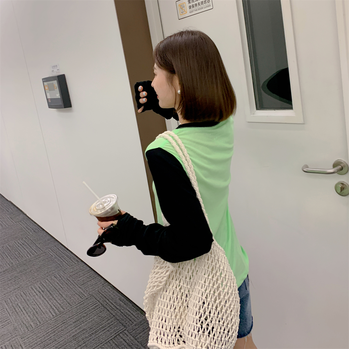 LS 麻感棉 拼色tee