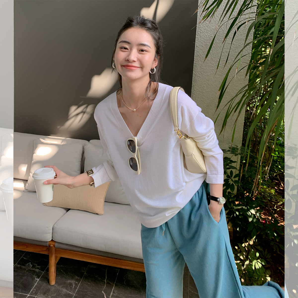 LICKYSENIOR  Pia Grace 通勤丝巾V领针织