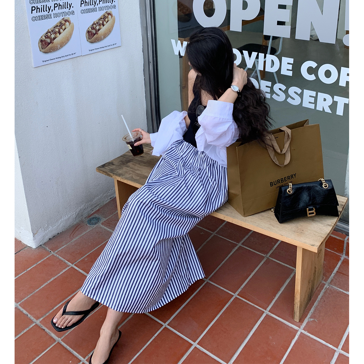 LICKYSENIOR 日本贵妇同牌 针织拼接裙条纹