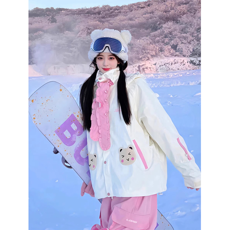 临典LDAB小熊粉色滑雪服套装女2025冬新款设计感户外防风单板穿搭
