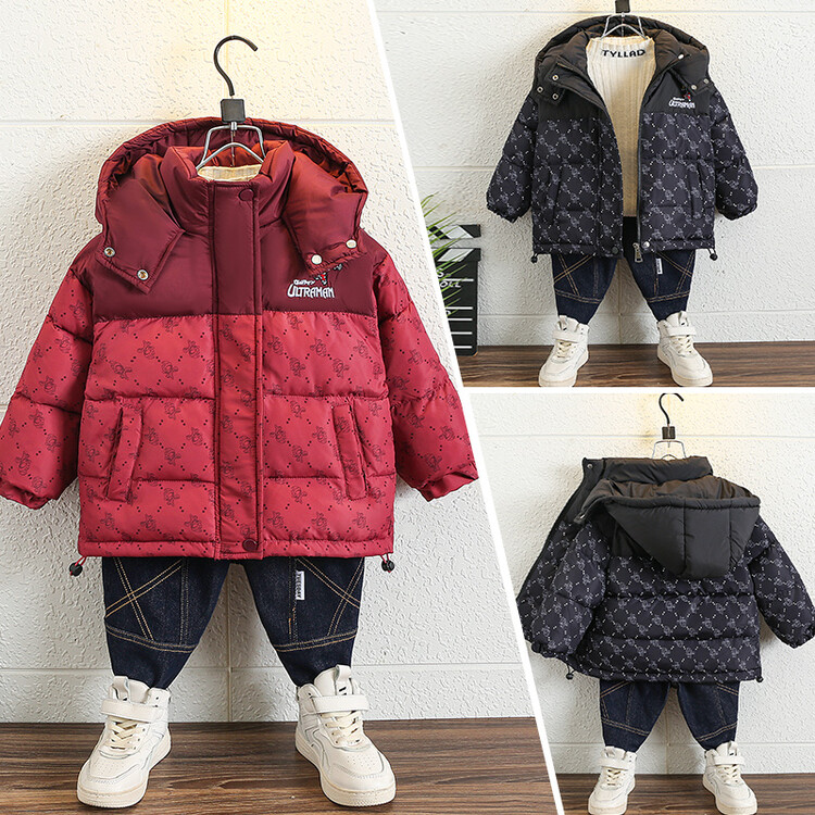 男童秋冬加绒外套2023新款洋气儿童冬季加厚棉服帅宝宝夹棉派克服