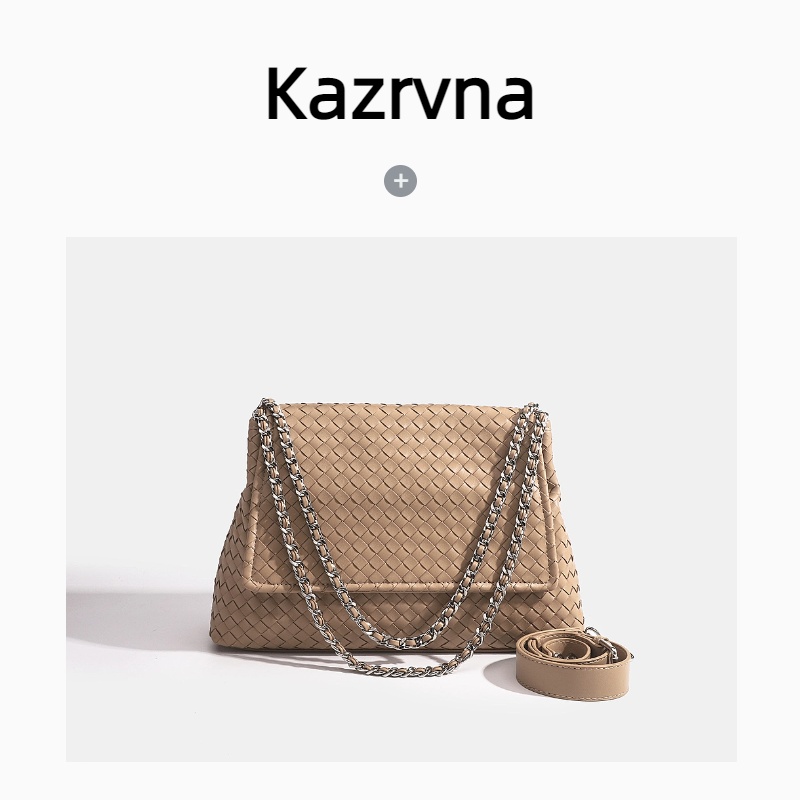 Kazrvna小香风时尚百搭斜挎单肩包欧美流行PU手工编织女士托特包