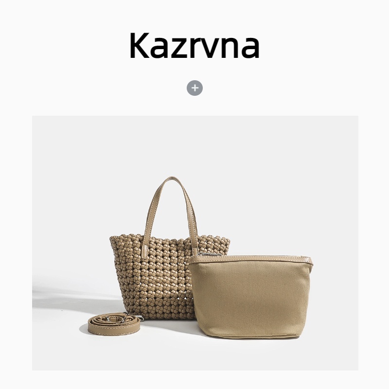 Kazrvna高级感手工缝制菜篮子水桶包PU高定镂空约会出行百搭包包