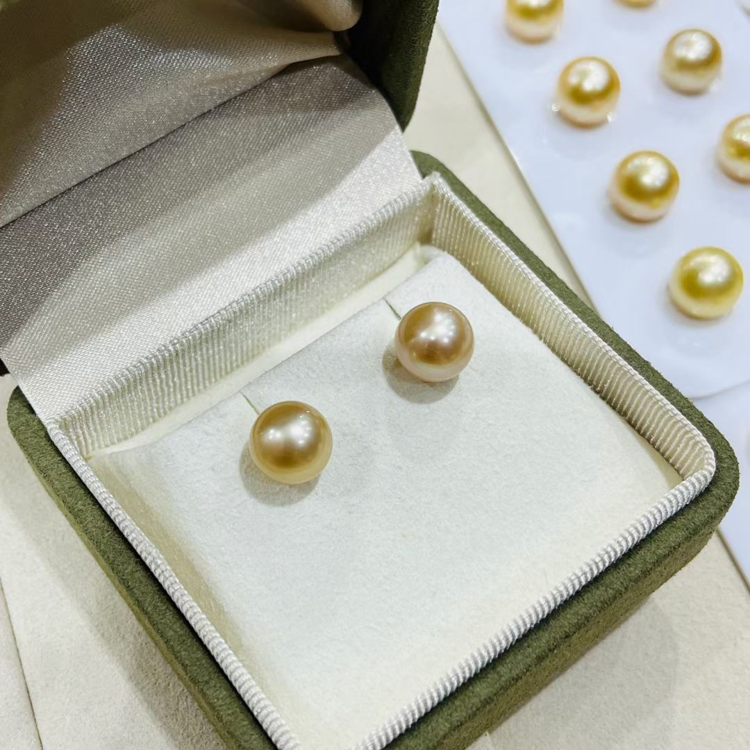 11-12毫米海水金珠耳钉