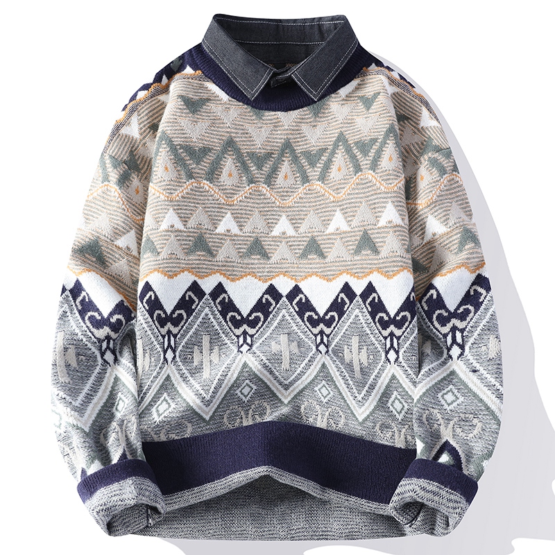 YUZHAOLIN/俞兆林圆领毛衣男秋冬款复古慵懒风宽松潮流保暖针织衫