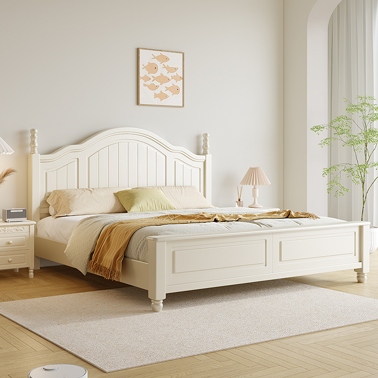 美式实木床1.5米现代简约轻奢双人次卧田园白色1.8米经济型婚床