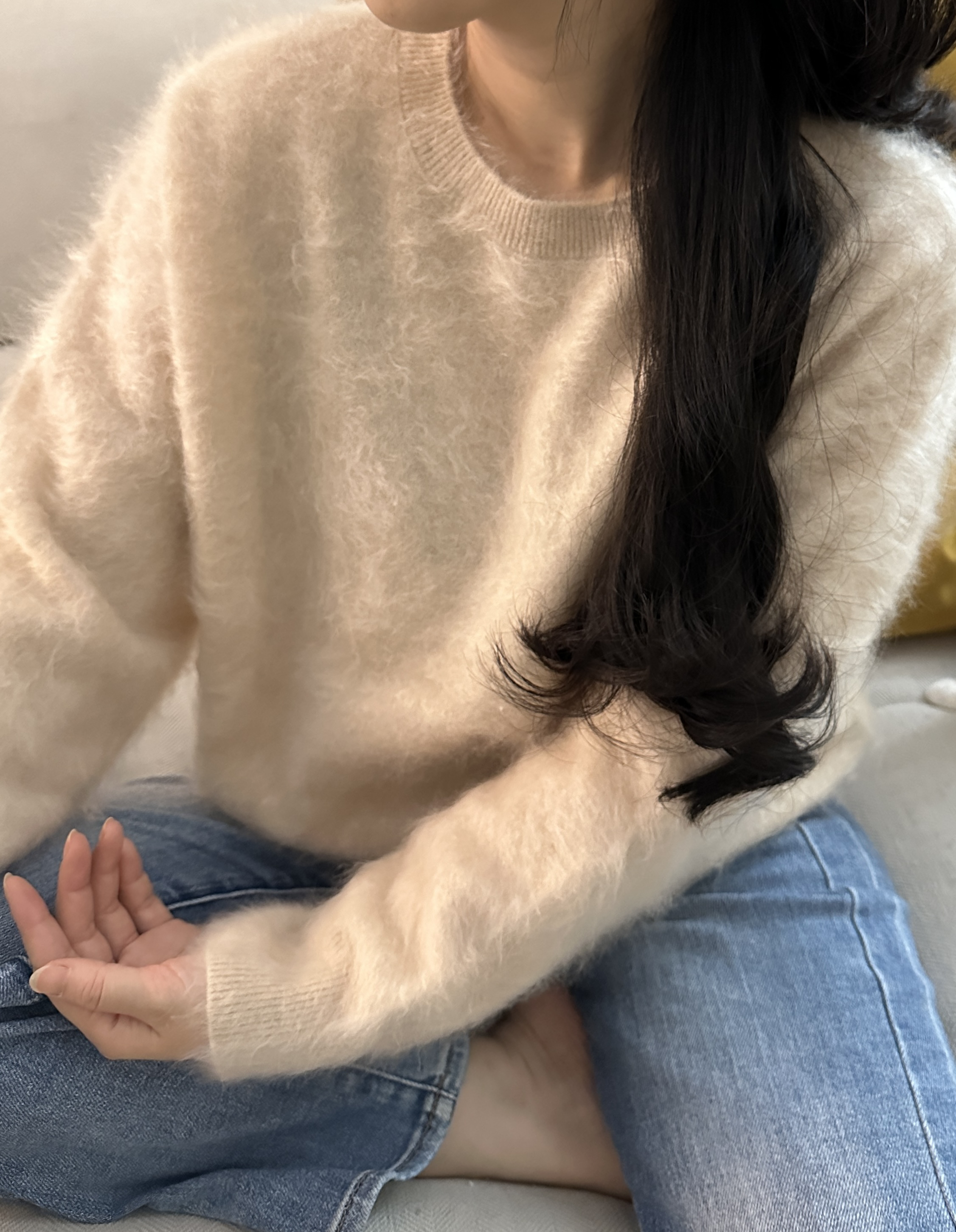 【MOMO拉绒】100重磅纯山羊绒拉绒时尚圆领长袖打底衫