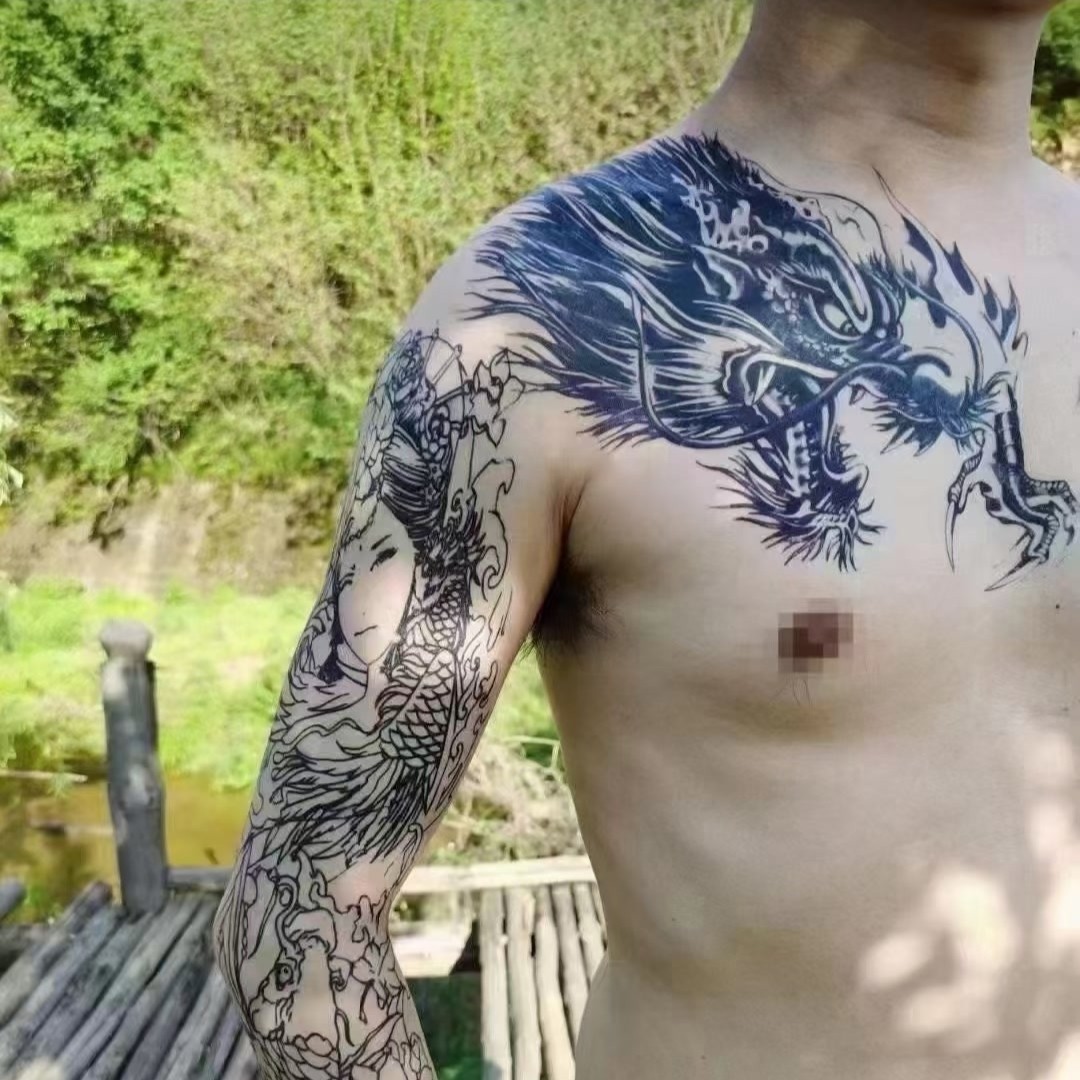 过肩龙头拍一送一，草本纹身贴纸，防水防磨不反光