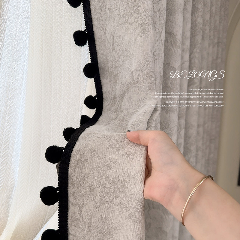 麋鹿 法式复古窗帘雪尼尔色织提花奶油风遮光客厅卧室中古风