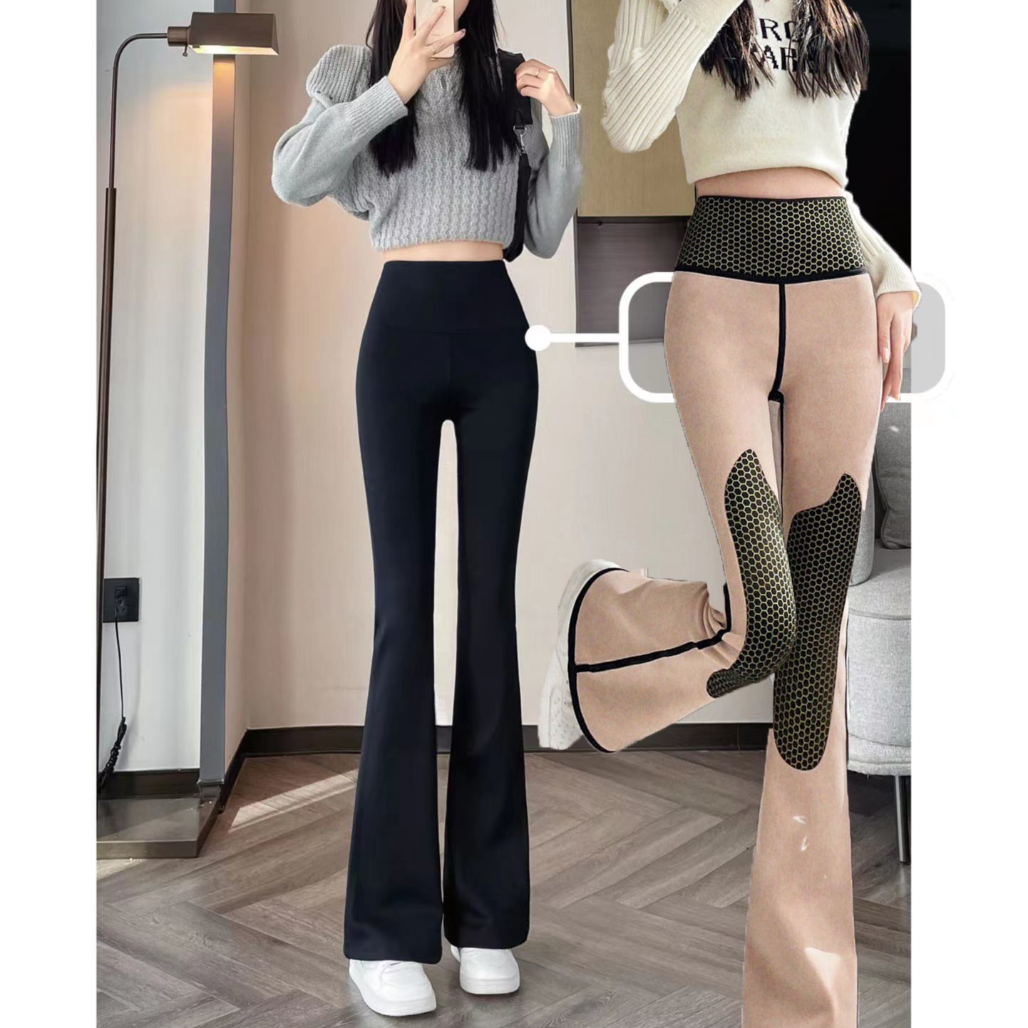 微喇叭显瘦外穿黑色春秋垂感弹力高腰阔腿芭比裤高腰芭比裤