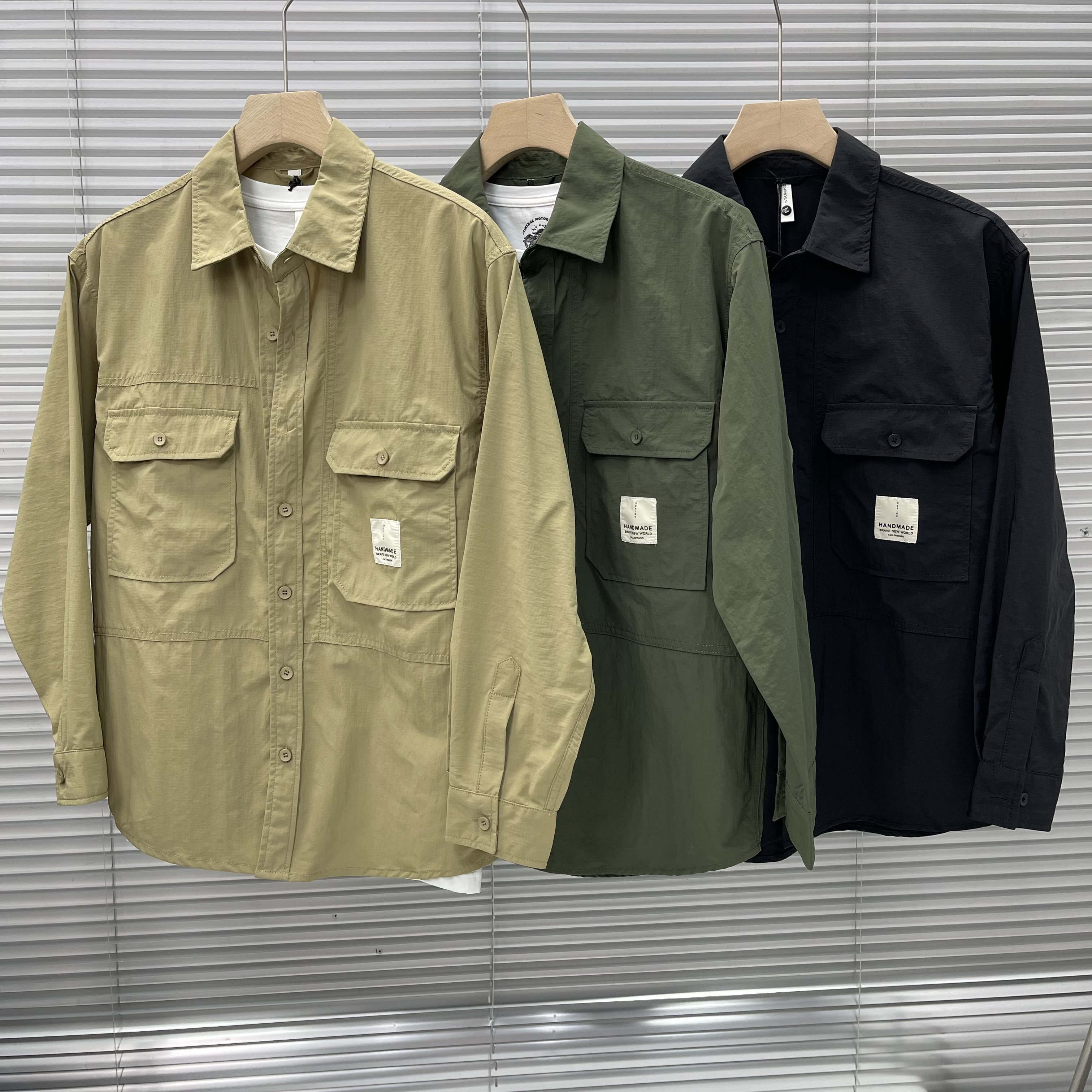 FB059秋季新款休闲工装翻领宽松百搭衬衫男外套