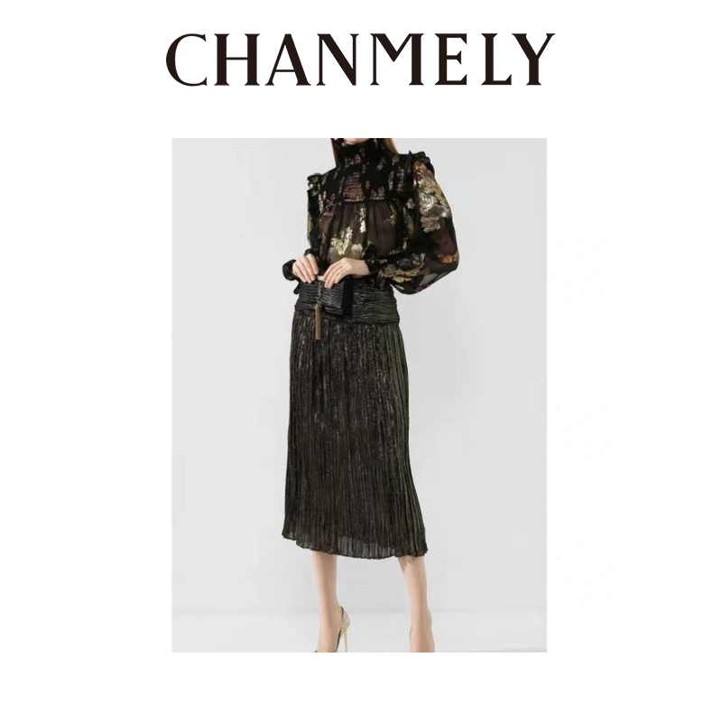 【CHANMITY】24/FW秀款高定重工金丝亮片高级礼服半身裙0241476