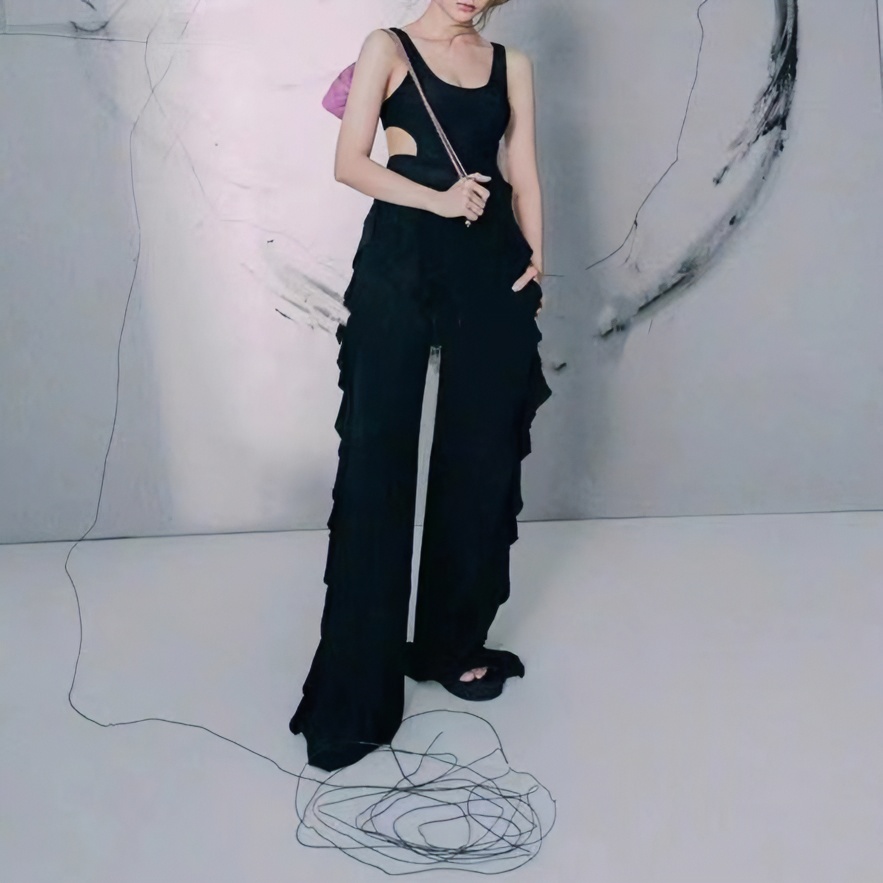 【CHANMITY】时尚阔腿气质木耳边休闲设计师长裤 023091 