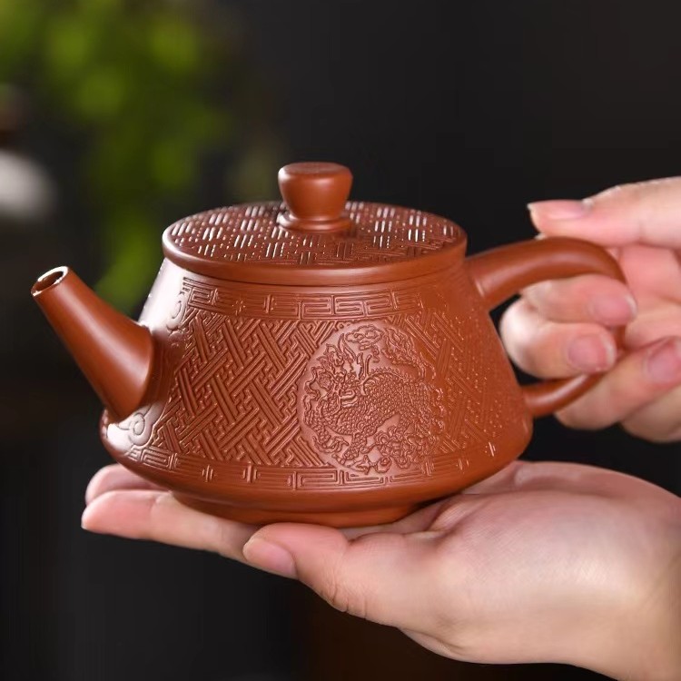 z一壶送一杯紫砂壶家用高石瓢茶壶 凤鸣壶 刻绘龙石瓢 大容量高档